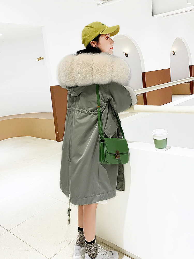 Import Fox Fur Jackets Parkas Female 2020 Winter Women Rex Rabbit Fur Liner Mid-length Detachable New Genuine Fur Coat Warm