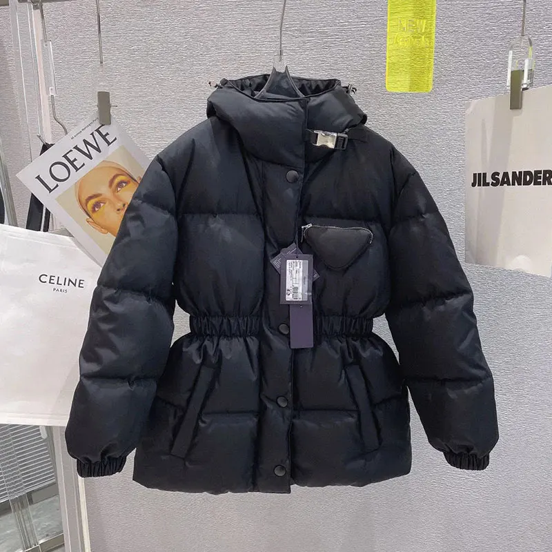 

Women Winter Down Jacket Hooded Warm Short Parkas New Zipper Oversized Thicke Quilted Coat Female Waist Closing Feather Jacket