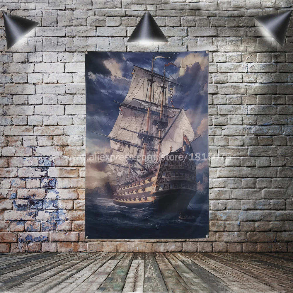

Warship Battle Ship Sail Boat Sea Flag Banner Polyester 144* 96cm Hang on the wall 4 grommets Custom Flag indoor decoration