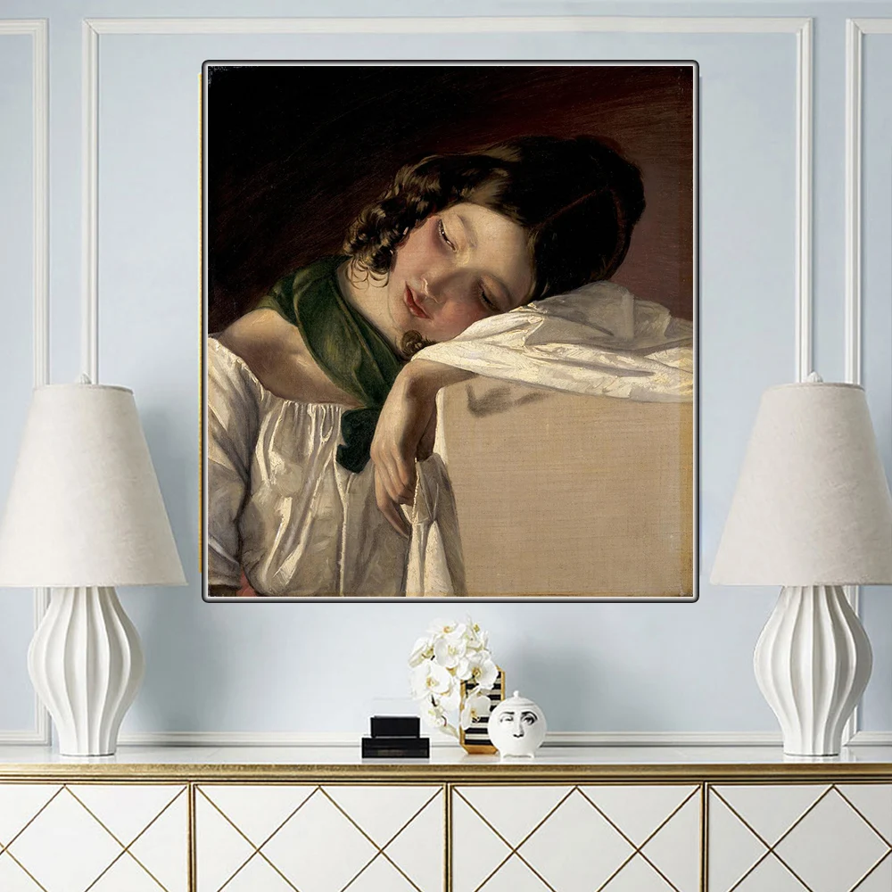 Цитон Фридрих фон амерлинг jejeune fille assoupie Canvas Холст Картина маслом Художественный