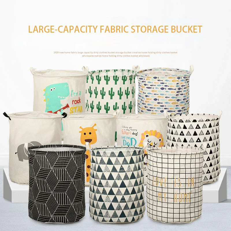 

New Fabric Large Capacity Dirty Clothes Bucket Toy Storage Bucket Creative Household Foldable Dirty Clothes Basket Storage Bag