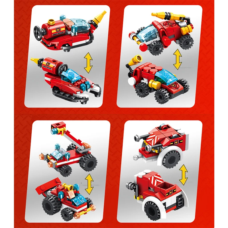 

12in1 Fire Truck Creative Engineering Transformation Car 3D Model Building Blocks Kits Educational Brick Toys for Children Gifts