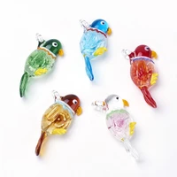 12pcsbox parrot handmade lampwork glass pendants inner flower mixed color gold sand heart pendant for necklace jewelry making