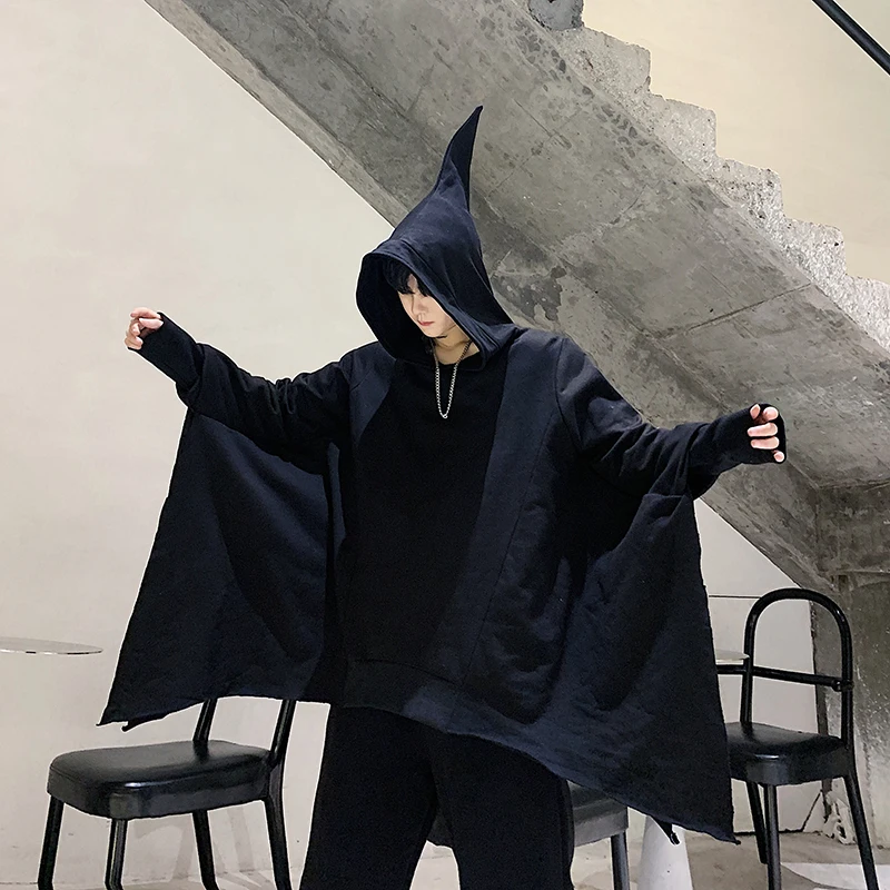 Харадзюку Мужская Оригинальная шапка ведьмы накидка с капюшоном свитер пальто