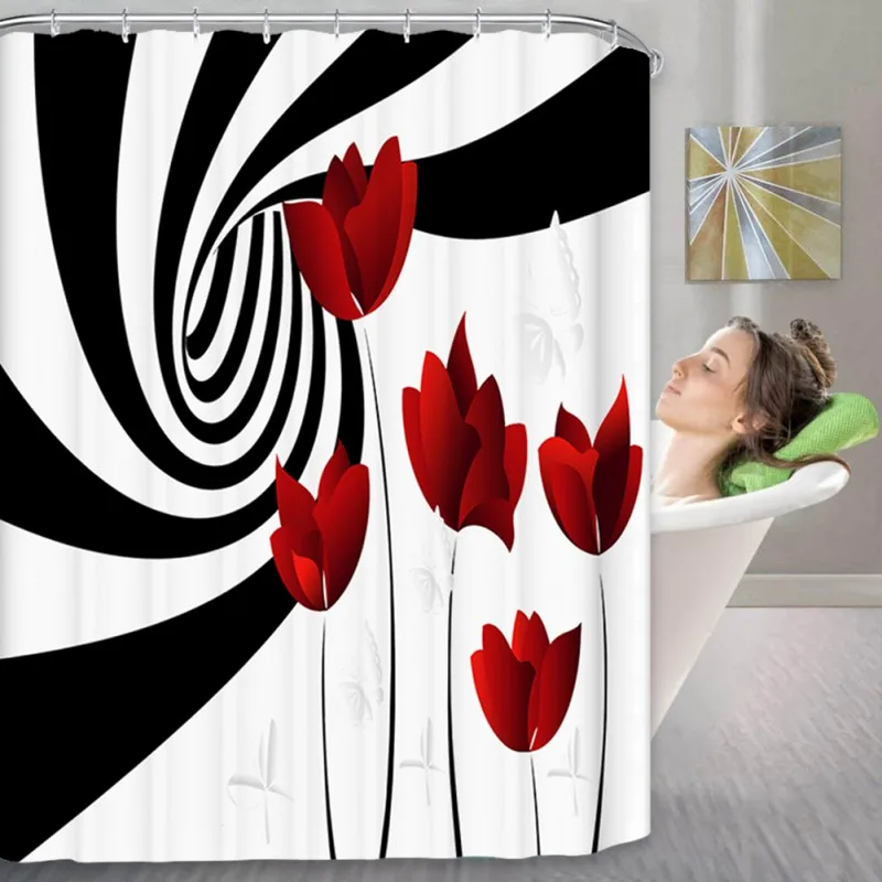

3D Digital Printing Valentine's Day Love Lotus Home Happy Shower Bathroom Products Personalized Printing Shower Curtain Suit HK