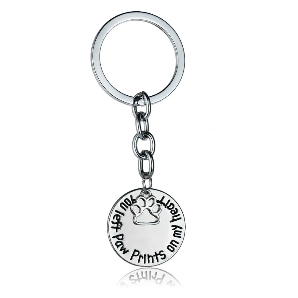 

36PC You Left Paw Prints On My Heart Round Pendant Keyrings Hollow Pet Dog Paw Keychains Women Men Key Chains Pet Lovers Gifts