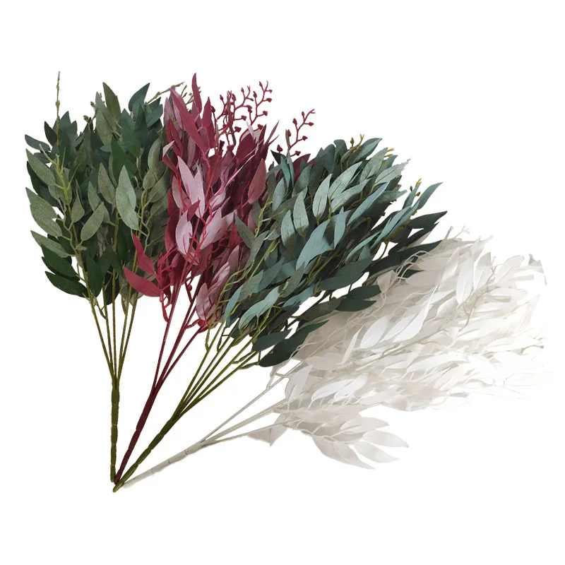 Искусственная ива букет искусственные листья 5 веток Пластиковые Зеленые