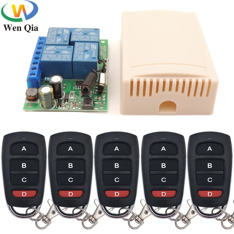 

433Mhz Universal Wireless Remote Control Smart Switch AC 220V 10A 4 Relay Receiver Module RF Transmitter Light Lamp FarmYard DIY