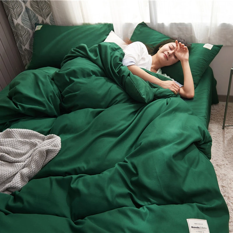 

2021 new solid color two-piece skin-friendly cotton four-piece bed sheet style Nordic simple style queen-size bedspread bed cove