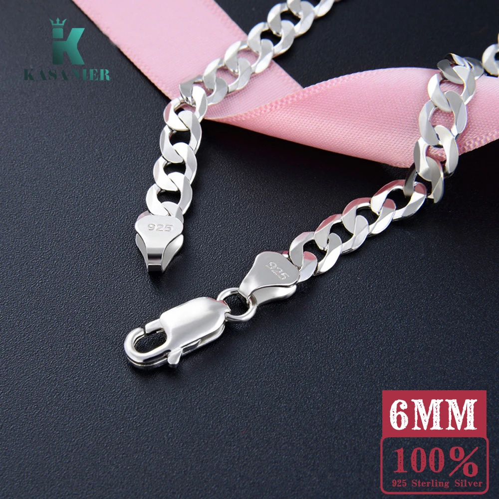 1 предмет Модный комплект 925 серебро браслет для мужчин 6 мм Боком цепи ювелирные