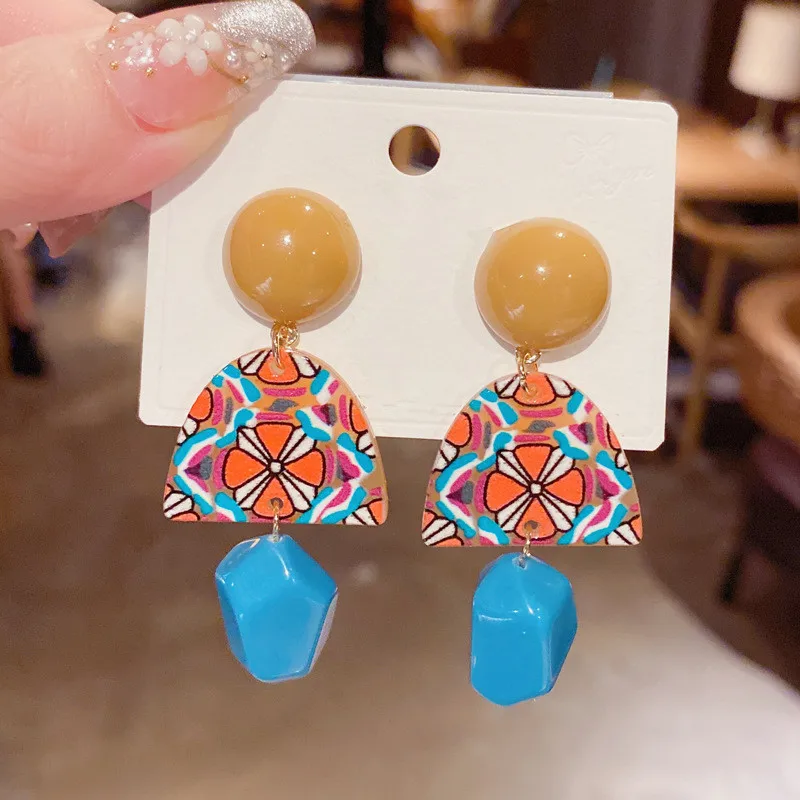 

Ethnic Resin Art Colorful Acrylic Dangle Earrings For Women Personality Statement 2021 New pendientes Christmas Gifts