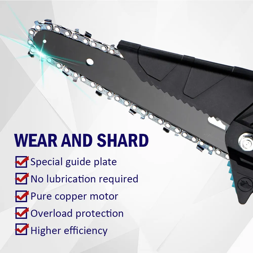 

1200W Electric Chain Saw with Battery Indicator,6 Inch Cordless Pruning Saw,1 or 2PCS Lithium Battery,For Makita 18V Battery