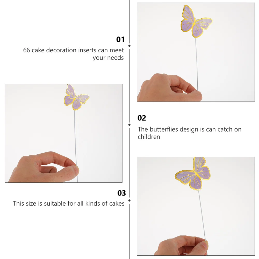 

66pcs Wrought Iron Butterflies Cake Ornaments Birthday Cake Decorations (Purple)