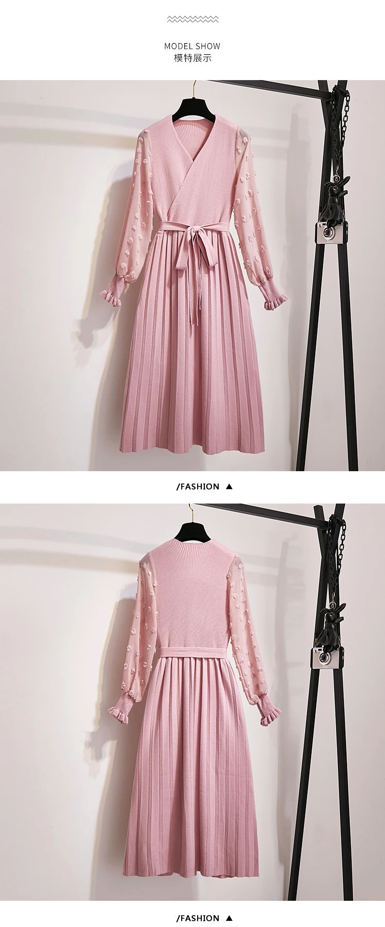 Willstage, L-4XL, плюс размер, трикотажное платье, шифон, рукав-фонарик, пэчворк, плиссированные платья, для женщин, талия, бант, на шнуровке, негабаритный