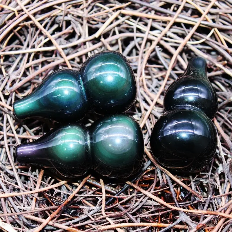 

1pcs Natural Rainbow Eye Obsidian Gourd Ornaments Small Energy Healing Stone