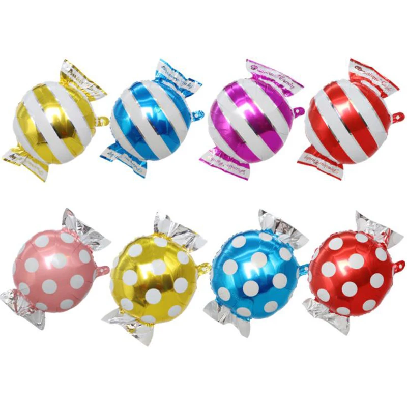 

50pcs/lot Aluminium Foil Balloons Cute Candy With Wave Pattern For Children's Day Wedding Party Event Decorations