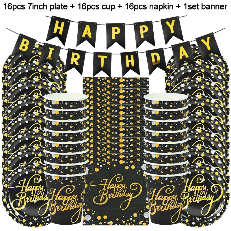 

Happy Birthday Disposable Tableware Set Paper Plate Cup for Kids Adult Birthday Party Decoration Supplies Birthday Party H&Z