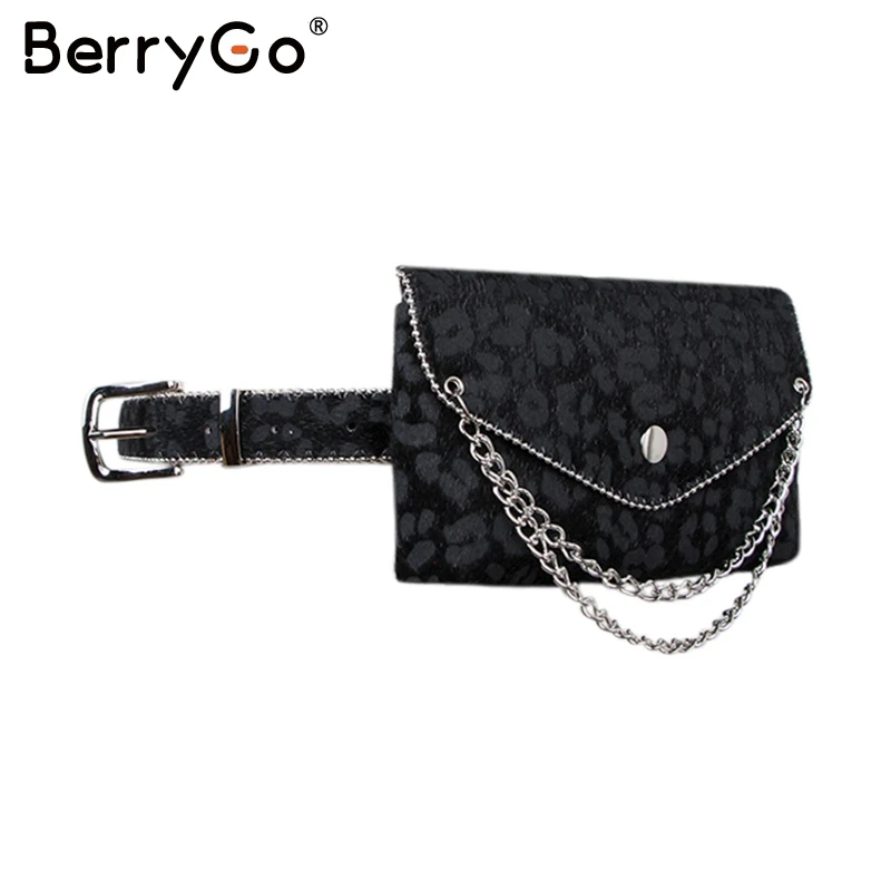BerryGO, Леопардовый принт, поясная сумка для женщин, цепочка, пояс-кушак, поясная сумка, маленький чехол для телефона, сумка на пояс, поясная сумка, heupt - Цвет: Черный