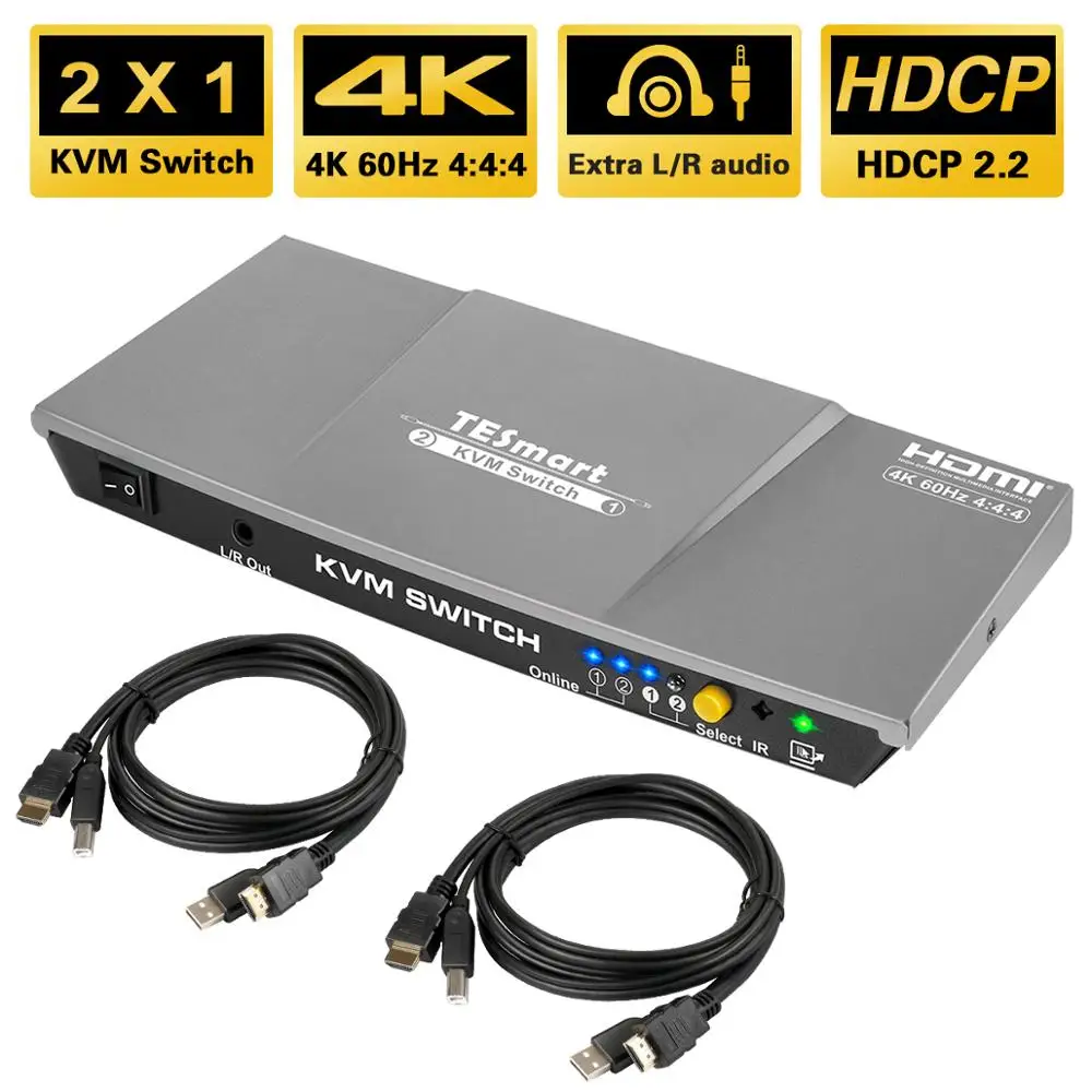 HDMI 4K @ 60 Гц Ultra HD 2x1 KVM переключатель 3840x2160 4:4:4 с 2 шт. 5 футов Кабели поддерживает USB 0