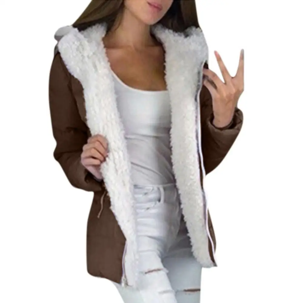 

Women's autumn and winter solid color zipper hooded jacket thickened plus fleece cardigan warm cotton women's coat
