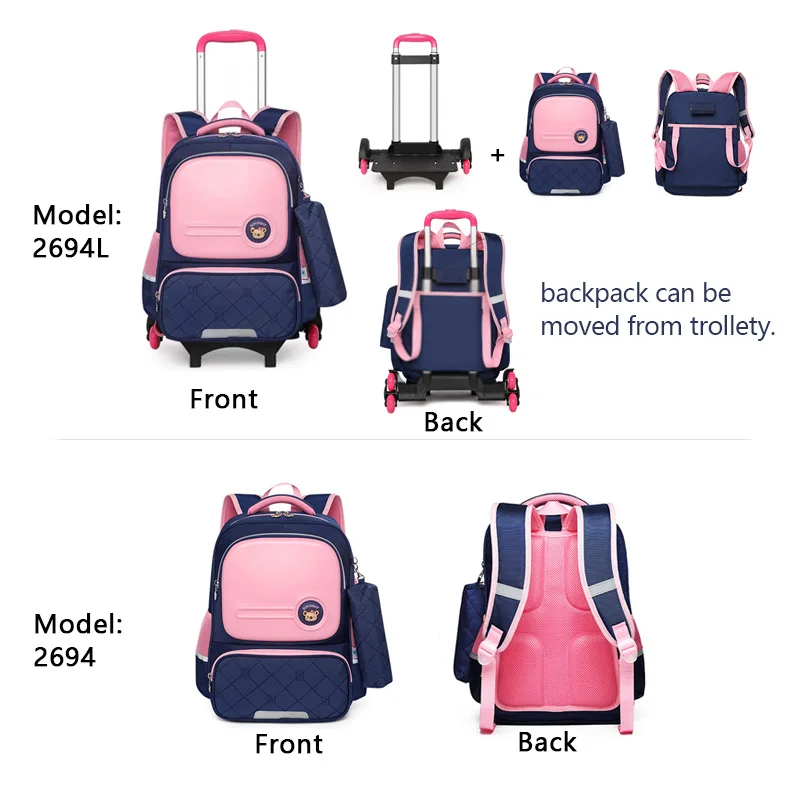SUN EIGHT NEW Wheeled Bags School bag for girls Backpack Children trolley mochila mochilas