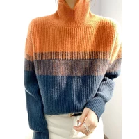 retro turtleneck sweater womens fashion casual contrast color basic womens knitted pullover elegant cropped top fall sweaters