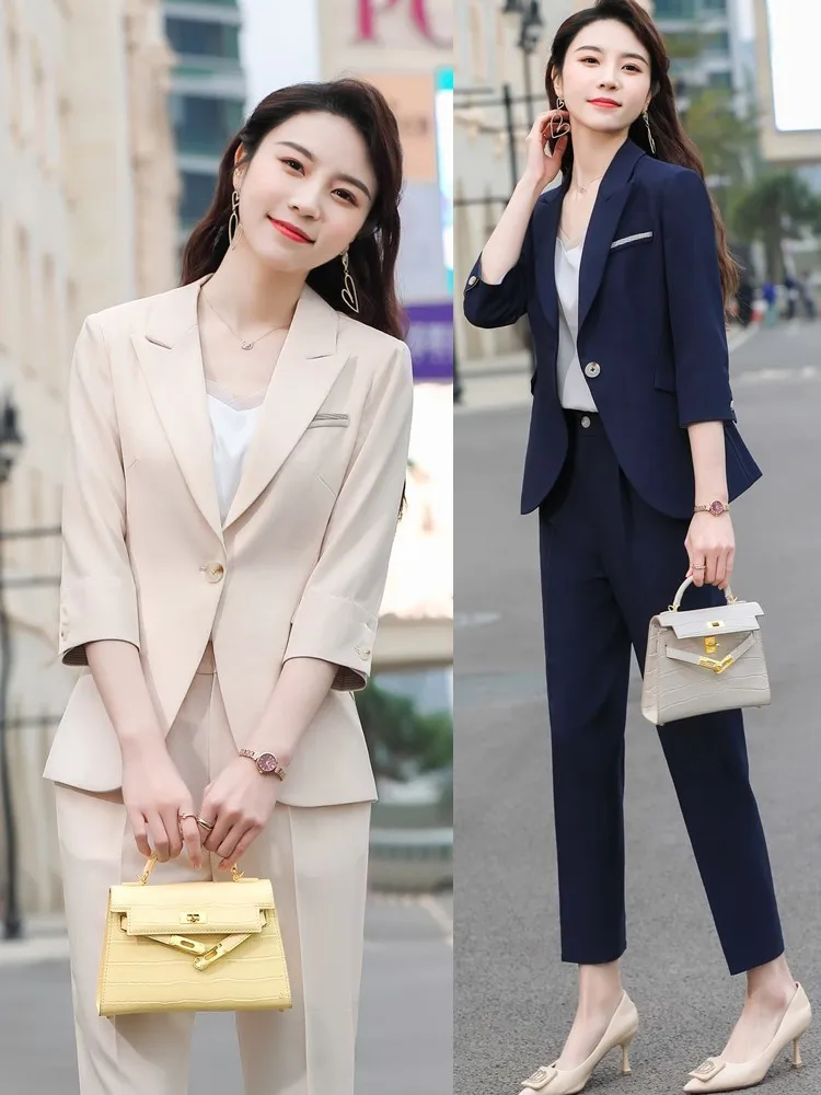 Весенне-летние официальные женские деловые костюмы с рукавом до локтя брючные