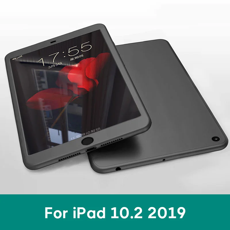 Силиконовые 360 Полное покрытие чехол для iPad 10,2 9,7 чехол для iPad mini, 4, 5, Чехол для iPad Pro 10,5 Air 1 2 3 с Стекло - Цвет: iPad 10.2 2019 BK