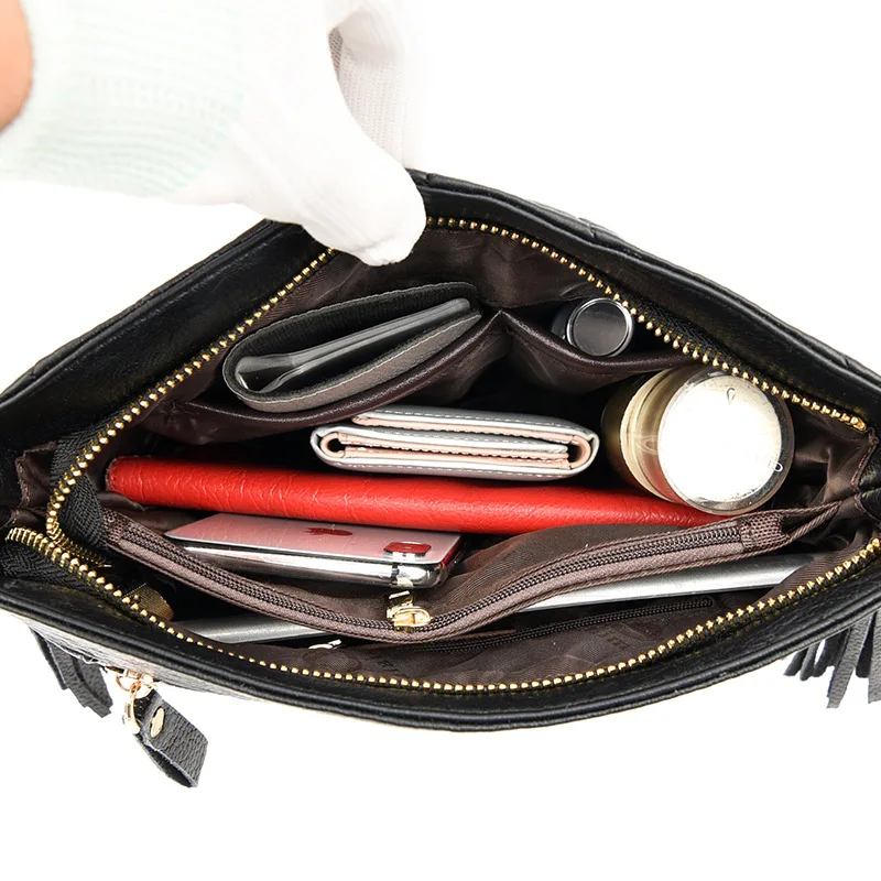 

Johnature 2021 New Women Bucket Bag Classic Versatile Portable Shoulder Bags Fashion Tassel Soft Pu Leather Female Messenger Bag