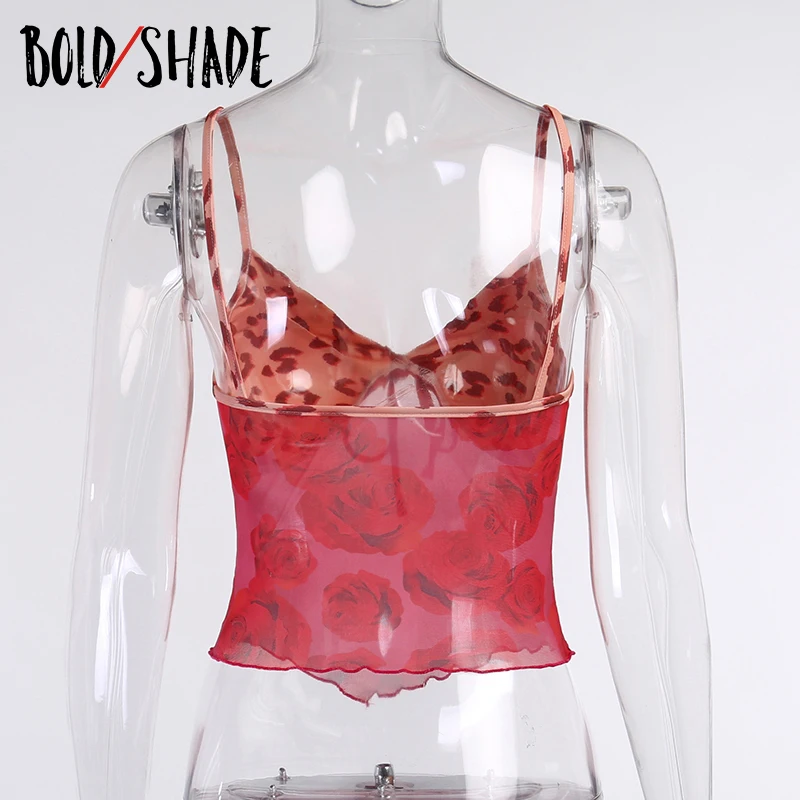 

Bold Shade 2000s Indie Aesthetic Camisole Mesh Leopard Floral Strap Bandana Crop Tops E-girl Y2K V-Neck Women Sexy Club Camis
