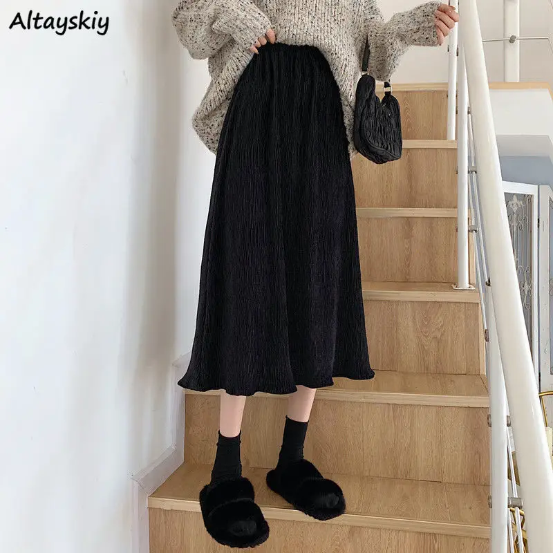 

Женские миди юбки из сплошной мягкой простой оборками все-матч для отдыха модные шикарные Элегантные корейские туфли-лодочки, цвета: Стиль ...