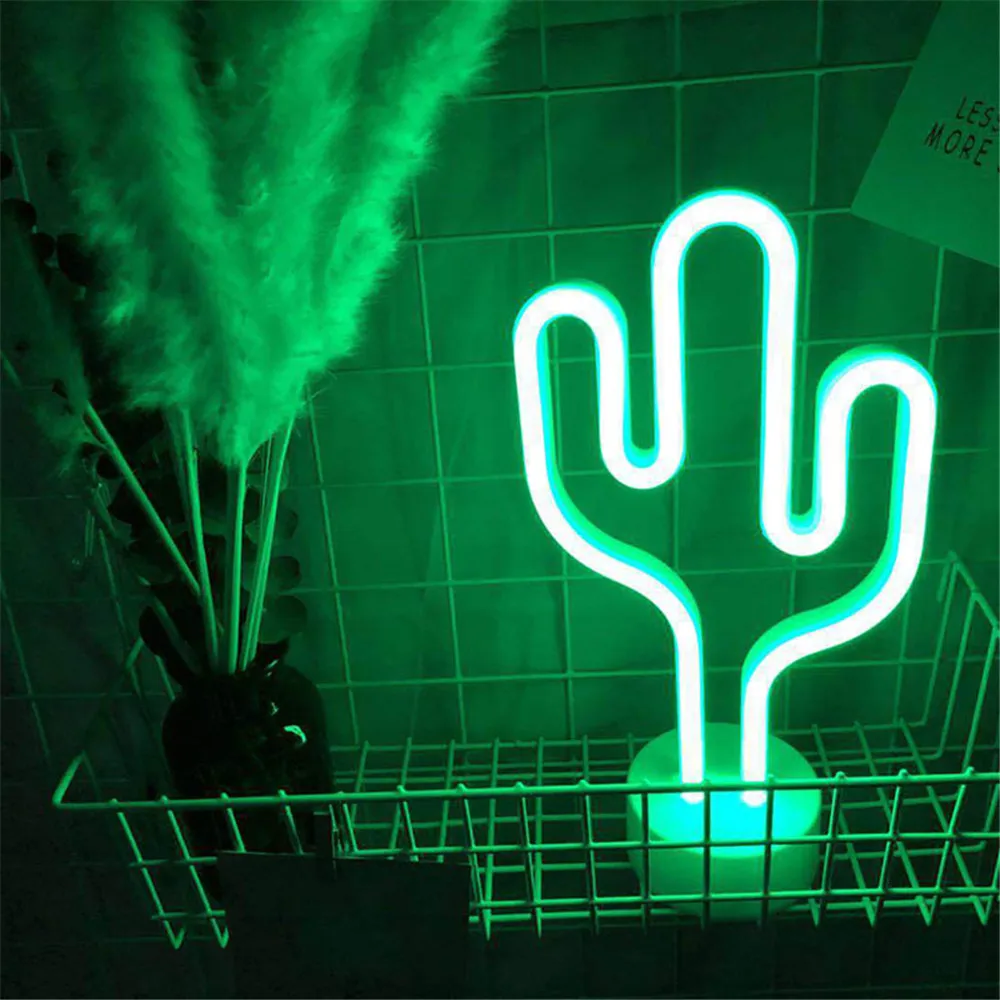 cactus Светодиодный ночной Светильник неоновый ананас кактус Форма с базой Батарея питание настольная лампа для детской комнаты Рождественский праздник Lamparas - Испускаемый цвет: cactus