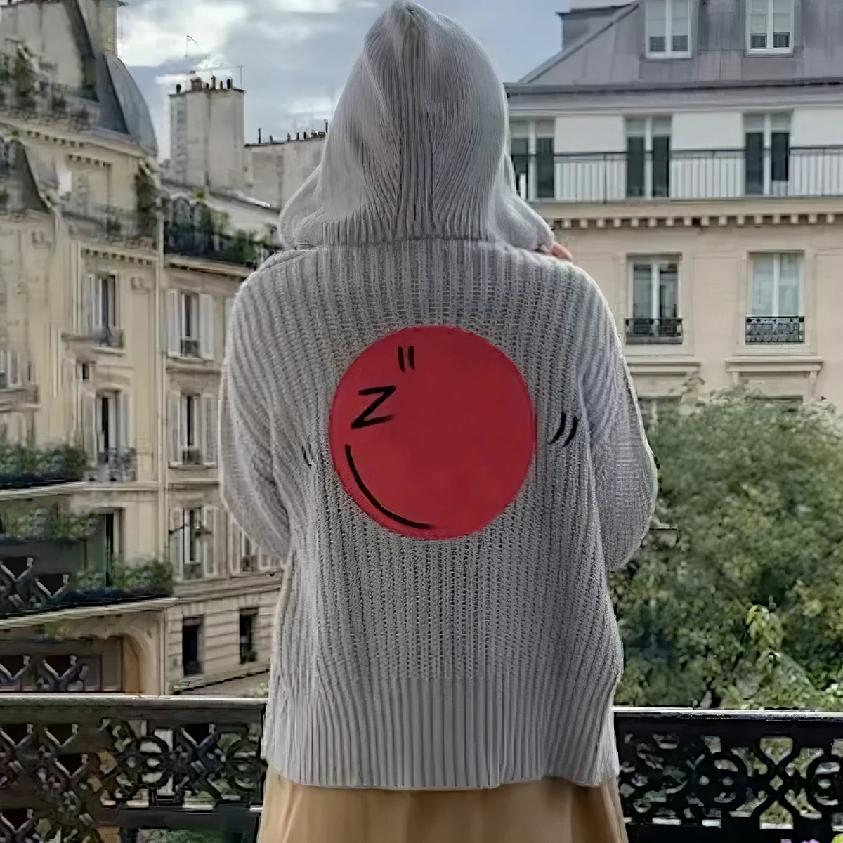 

Pirate Hippie Letter Knitted Sweaters Woman Long Sleeve Hooded Irregular Hem Cardigans Female Casual Vintage Coat Tops