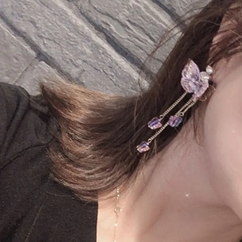 

Fashion Fabric Embroidery Butterfly Crystal Dangle Earrings for Woman Girl Long Tassel Chain Earring Festival Charm Gift