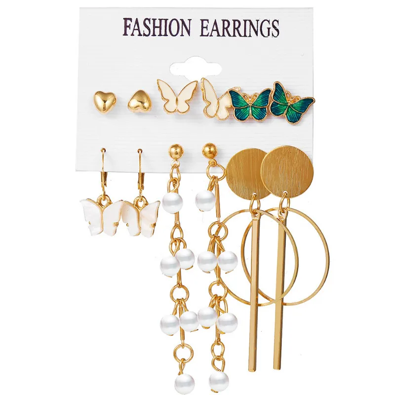 

6 Pcs/set Simple Earring for Women Fashion Circle Tassel Creative Butterfly Pearl Earrings Set Jewelry 2021