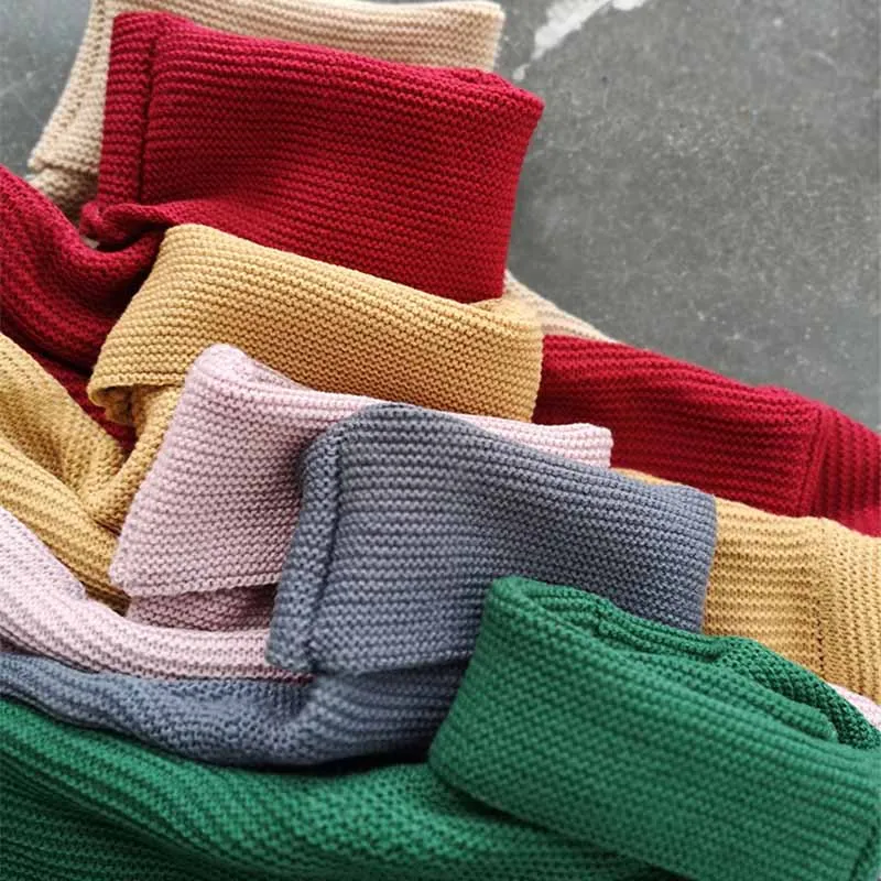 Повседневный свободный осенний свитер с высоким воротником Женские однотонные