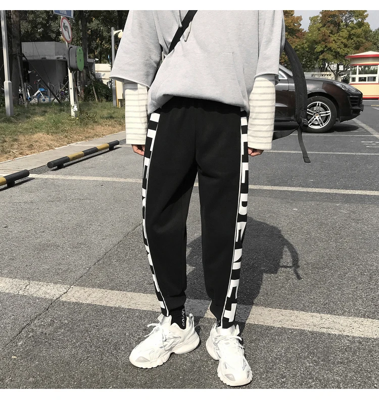 Plus Velvet Thick Joggers Pants Men's Fashion Letters Printed Casual Sweatpants Men Street Wild Hip Hop Loose Trousers Mens
