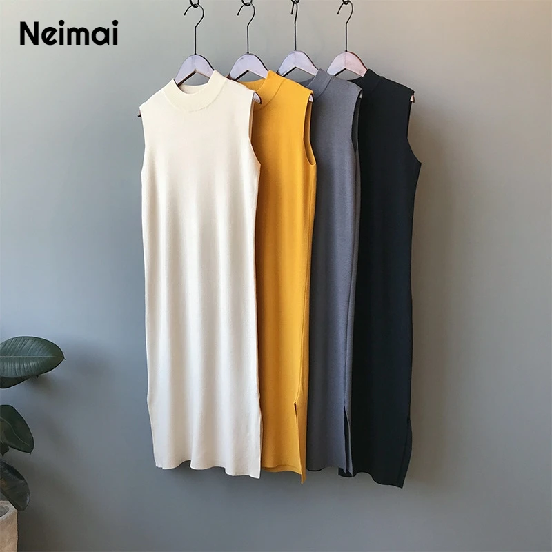 Neimai вязаное платье без рукавов осеннее женское элегантное Modis Midi корейское