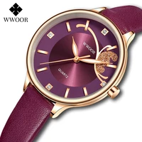 wwoor new ladies watch for women fashion purple small watch top brand luxury women leather quartz wrist watches relogio feminino