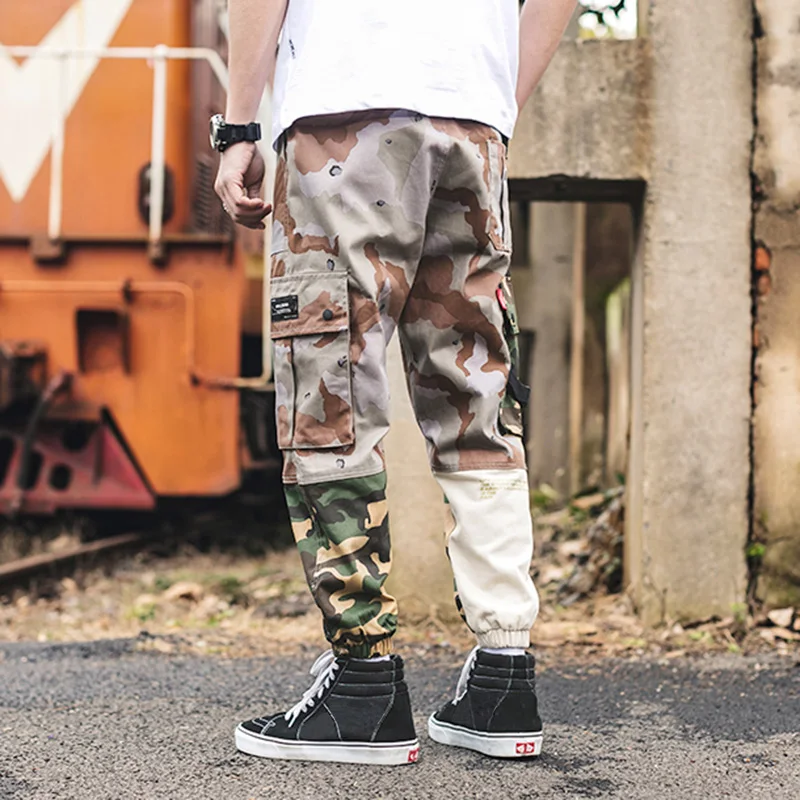 Мужские брюки карго в стиле Харадзюку камуфляжные шаровары с карманами ретро