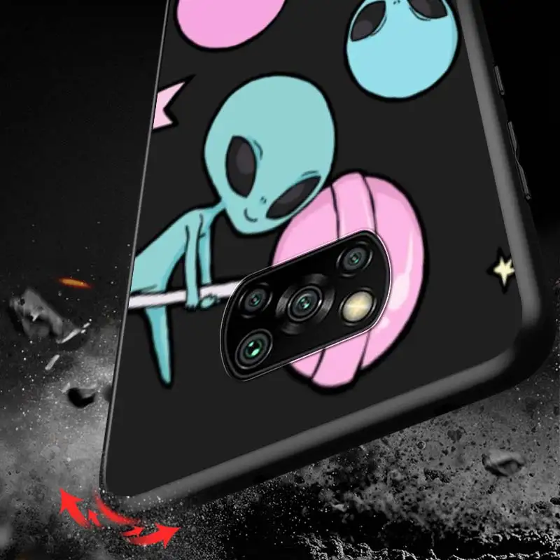 

Cartoon Space Alien for Xiaomi Redmi K30 K30S Mi 10T Lite Pro Poco X3 NFC X2 M3 M2 F2 Pro C3 F1 Soft Black Phone Case