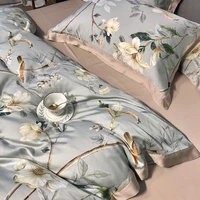 silk 60s double sided tencel printed bed four piece set american summer ice silk naked sleeping sheets quilt cover 1 8m bedding