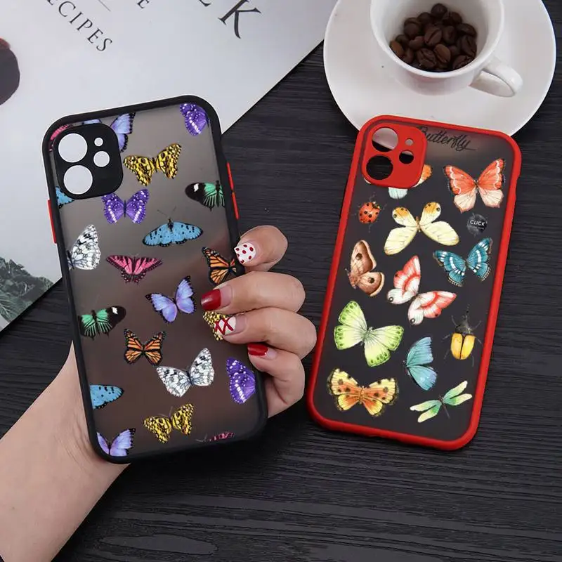 

butterfly Color pattern Phone Case matte transparent For red iPhone 7 8 x xs xr 11 12 pro plus mini max Clear Funda