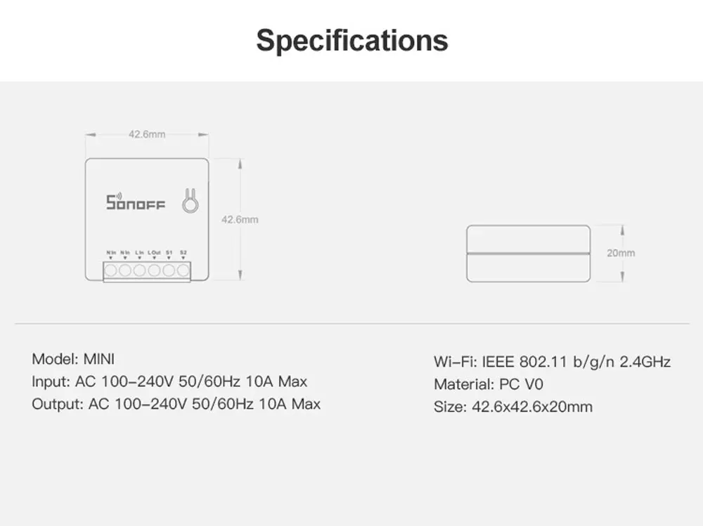 Смарт-переключатель EweLink Sonoff мини-модуль Wi-Fi 10A 2 способа, совместимый с Alexa Google Home APP/LAN/DIY режим дистанционного управления