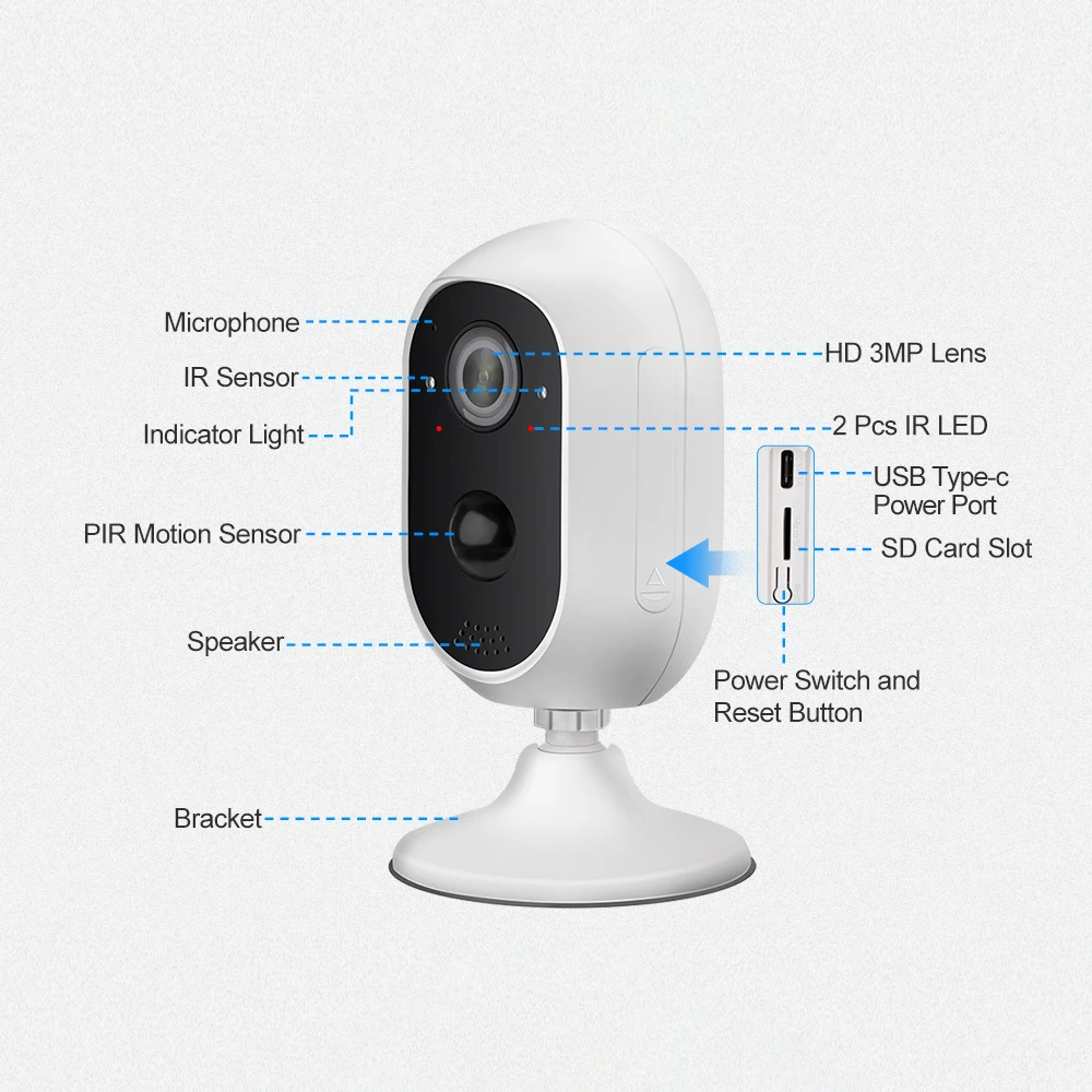 MISECU HD 3MP Wifi IP Camera Home Security Wireless Rechargeable Battery With Solar Panel PIR Motion Detected 2-way Audio | Безопасность