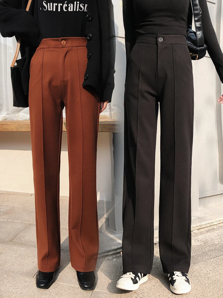 Брюки женские с широкими штанинами осенне-зимние прямые шерстяные брюки высокой