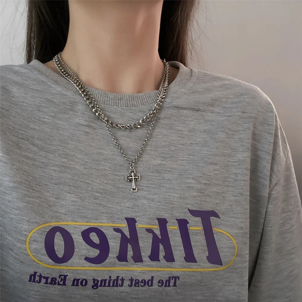 

Cosysail Hip Hop Cross Long Pendant Necklace for Women Fashion Thick Chunky Stainless Steel Chain Necklace Emo Jewelry Gift 2022
