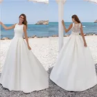 Женское атласное свадебное платье, белое ТРАПЕЦИЕВИДНОЕ ПЛАТЬЕ с кружевом на спине и пуговицами, в пол, по индивидуальному заказу, 2020
