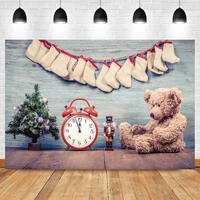 laeacco baby birthday cartoon banner background christmas tree socks bear custom photographic photo backdrop for photo studio