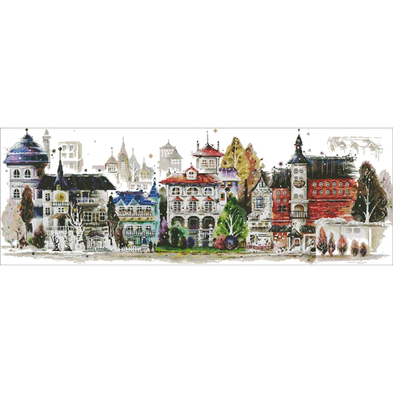 

Fishxx Threads Printed on Fabric Counted Chinese Cross Stitch Kits Set Embroidery Needlework Four Seasons Castle